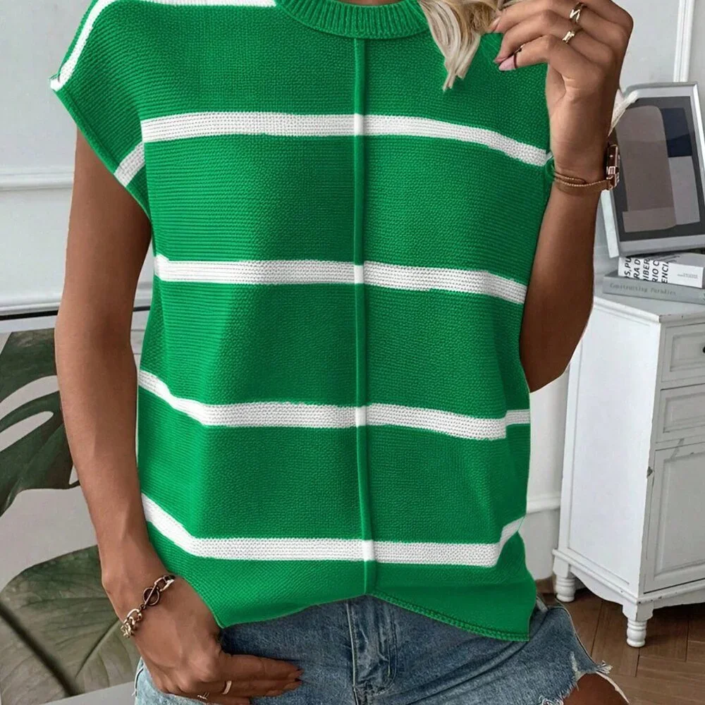 Green Casual Women Loose Fit Round Neck Sleeveless Vest - Picture 6 of 6